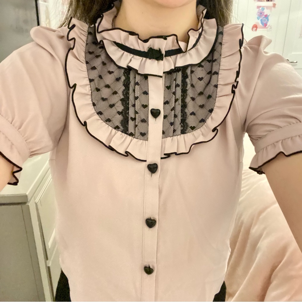 DEAR MY LOVE 🌸 Like New Jirai Kei Pink and Black Heart Blouse